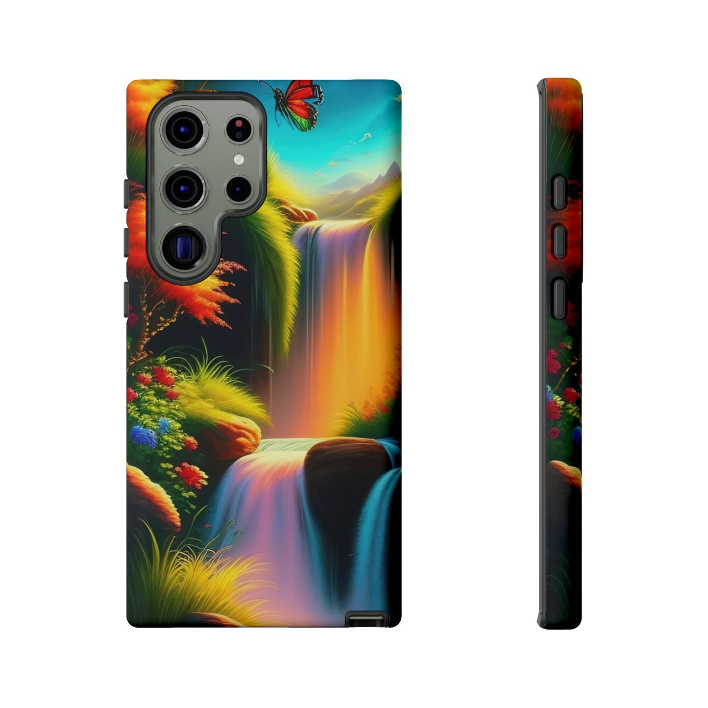 Phone Case - Vibrant Waterfall Landscape with Butterfly | Colorful Nature Protective Case