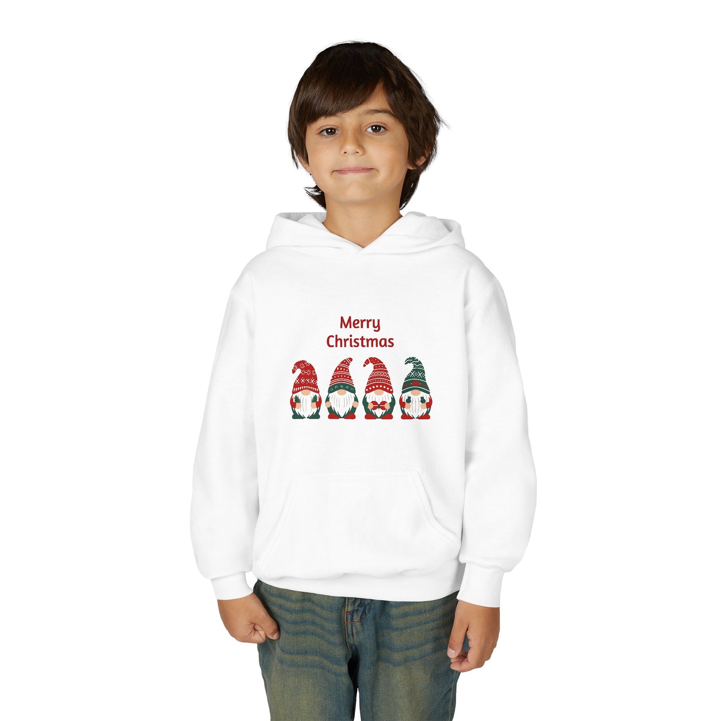 Youth Christmas Gnome Hoodie - "Merry Christmas" Holiday Kids Sweatshirt