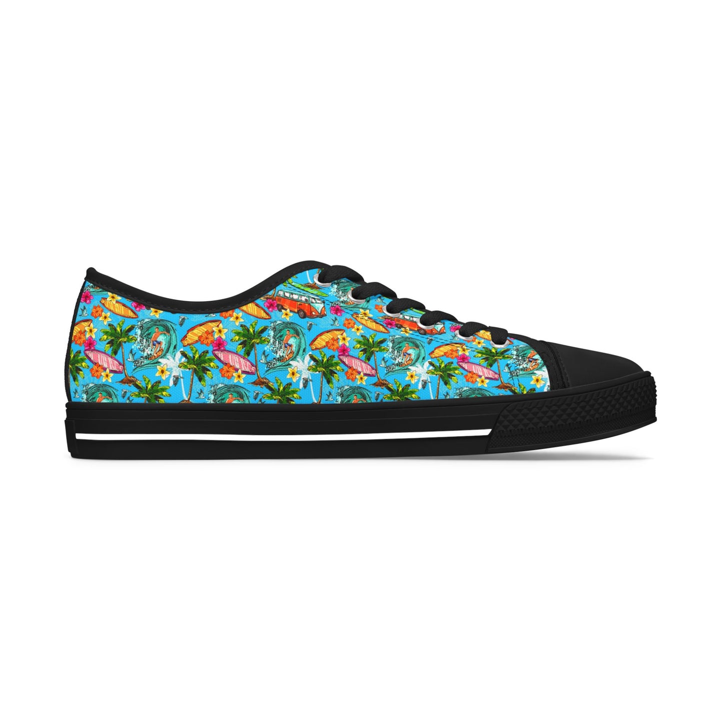 Low Top Sneakers — Tropical Flamingo Print Canvas Shoes