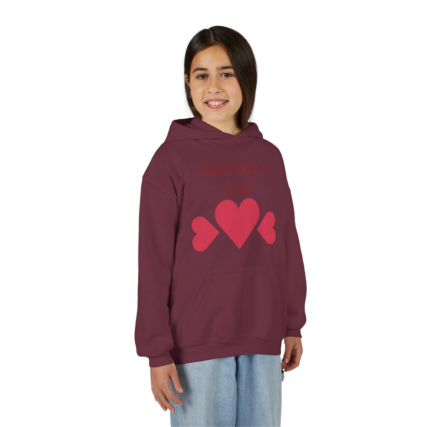 Valentine's Day Kids Hoodie - Pink Heart Trio Youth Sweatshirt