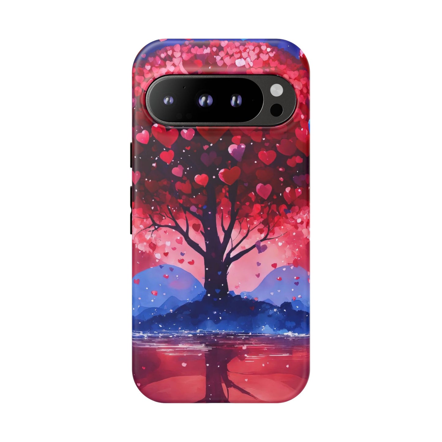 Heart Tree Phone Case — Romantic Red & Blue Protective Tough Case