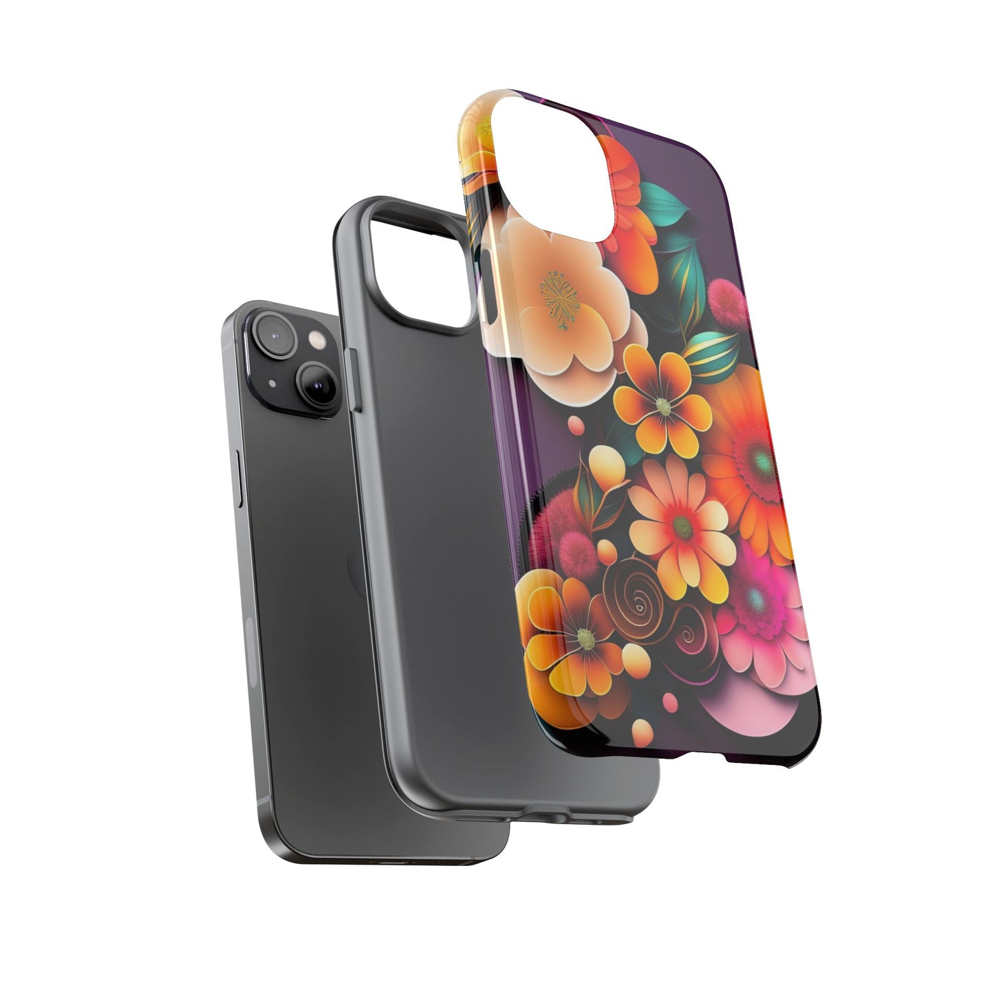 Floral Burst Tough Phone Case — Colorful Retro Flowers Protective Cover