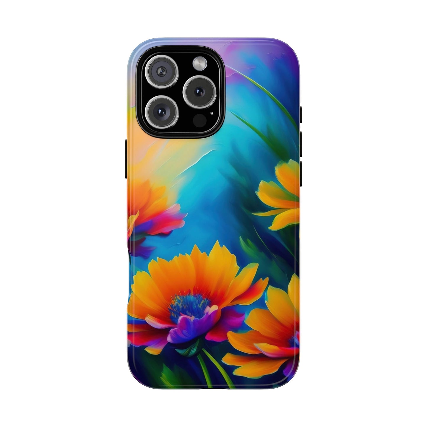 Floral Sunset Tough Phone Case — Vibrant Watercolor Flowers Protective Cover