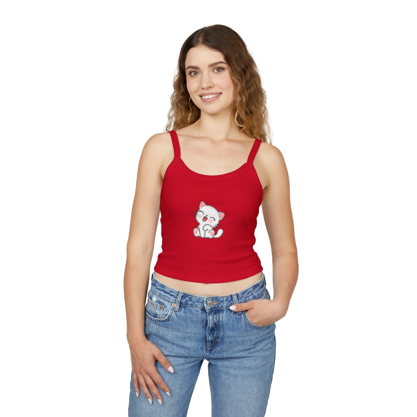 Cute Cat Graphic Women's Spaghetti Strap Tank Top, Summer Top, Cute Animal Shirt, Casual Wear, Gift for Cat Lovers
