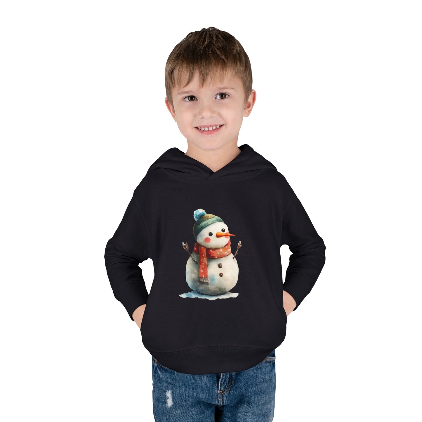 Cozy Snowman Toddler Pullover Fleece Hoodie - Winter Apparel, Cute Gift for Kids, Holiday Wear, Soft Hoodie for Toddlers, Christmas Outfit