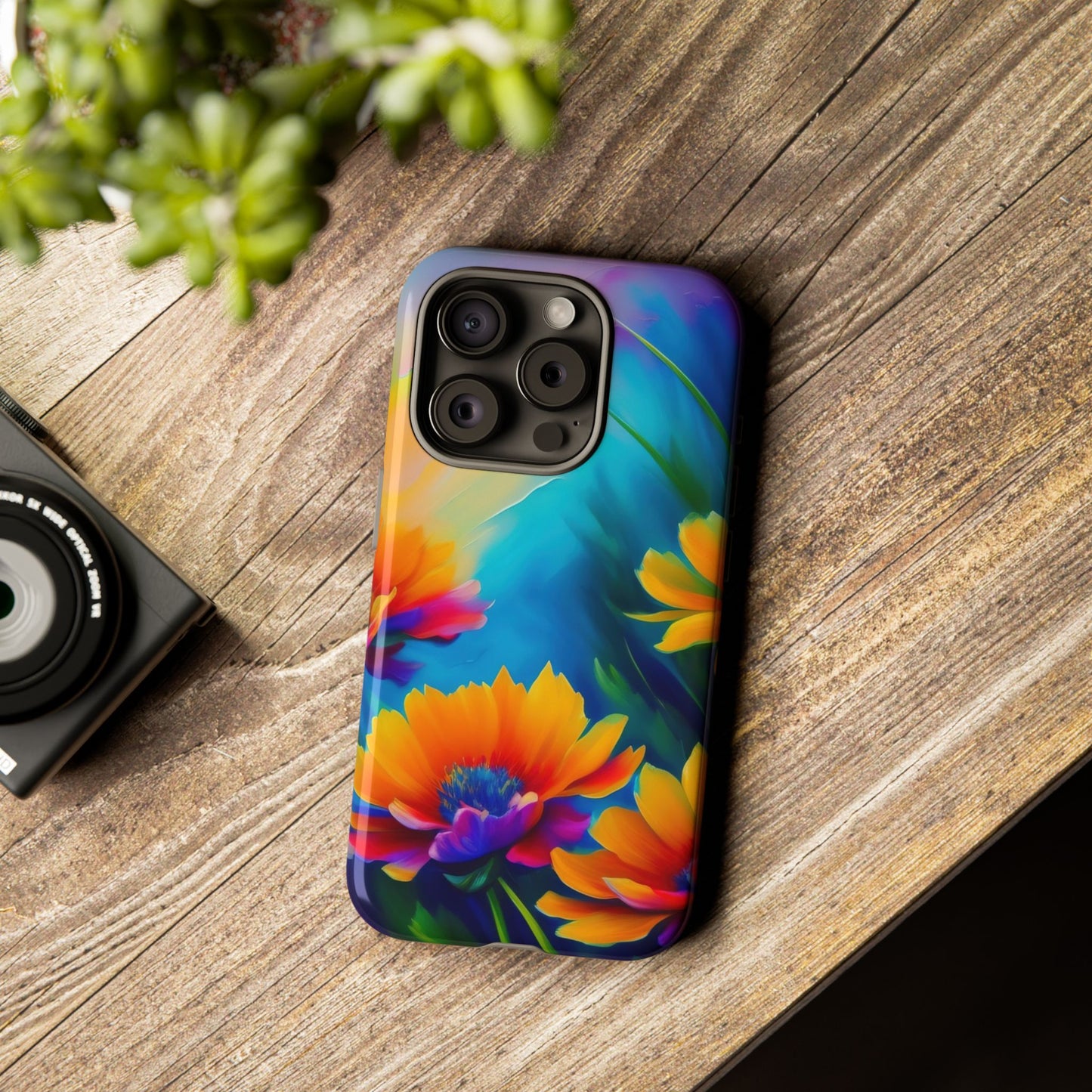 Floral Sunset Tough Phone Case — Vibrant Watercolor Flowers Protective Cover