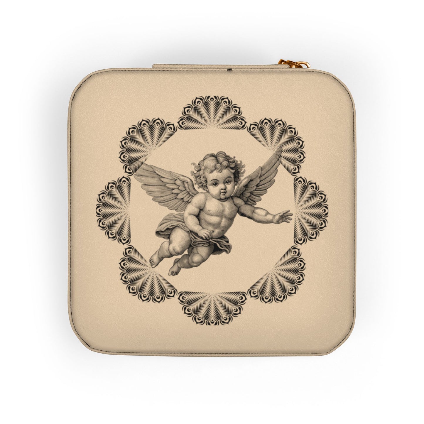 Rose Gold Cherub Jewelry Travel Case — Compact Ring & Earring Organizer