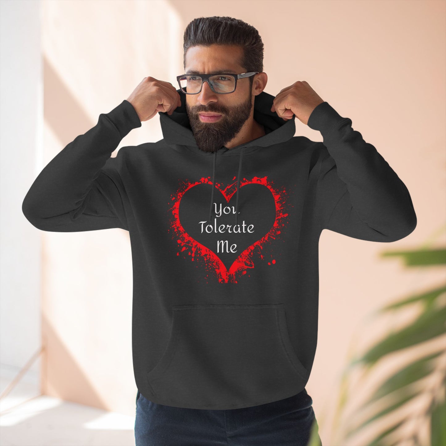 Heart Splash Hoodie — "Love Tolerate Me" Graphic Pullover
