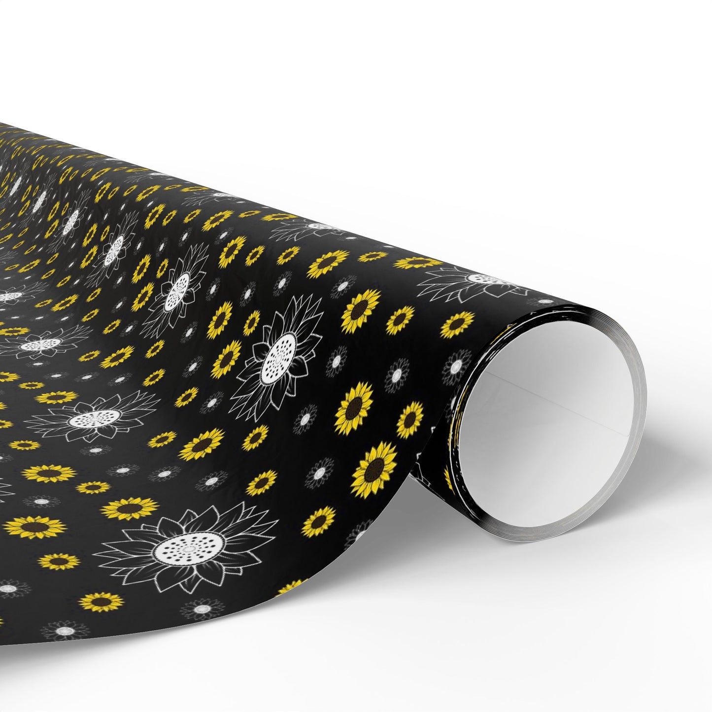 Sunflower Doodles Wrapping Paper Roll — Black & Yellow Floral Gift Wrap