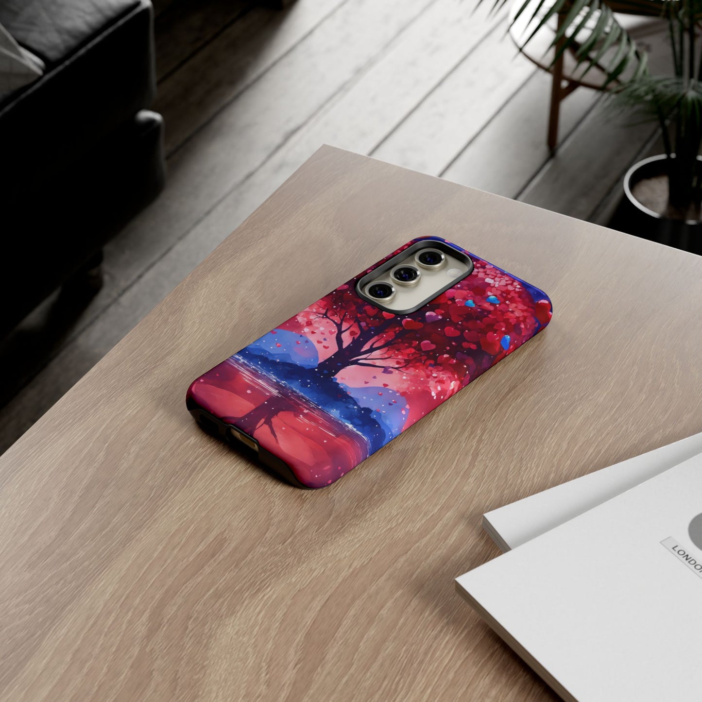 Heart Tree Phone Case — Romantic Red & Blue Protective Tough Case