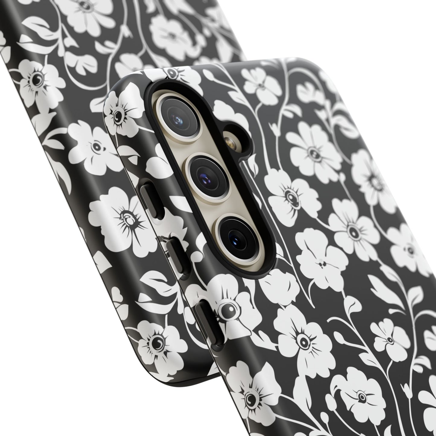 Floral Noir Tough Phone Case — Black & White Flower Protective Cover