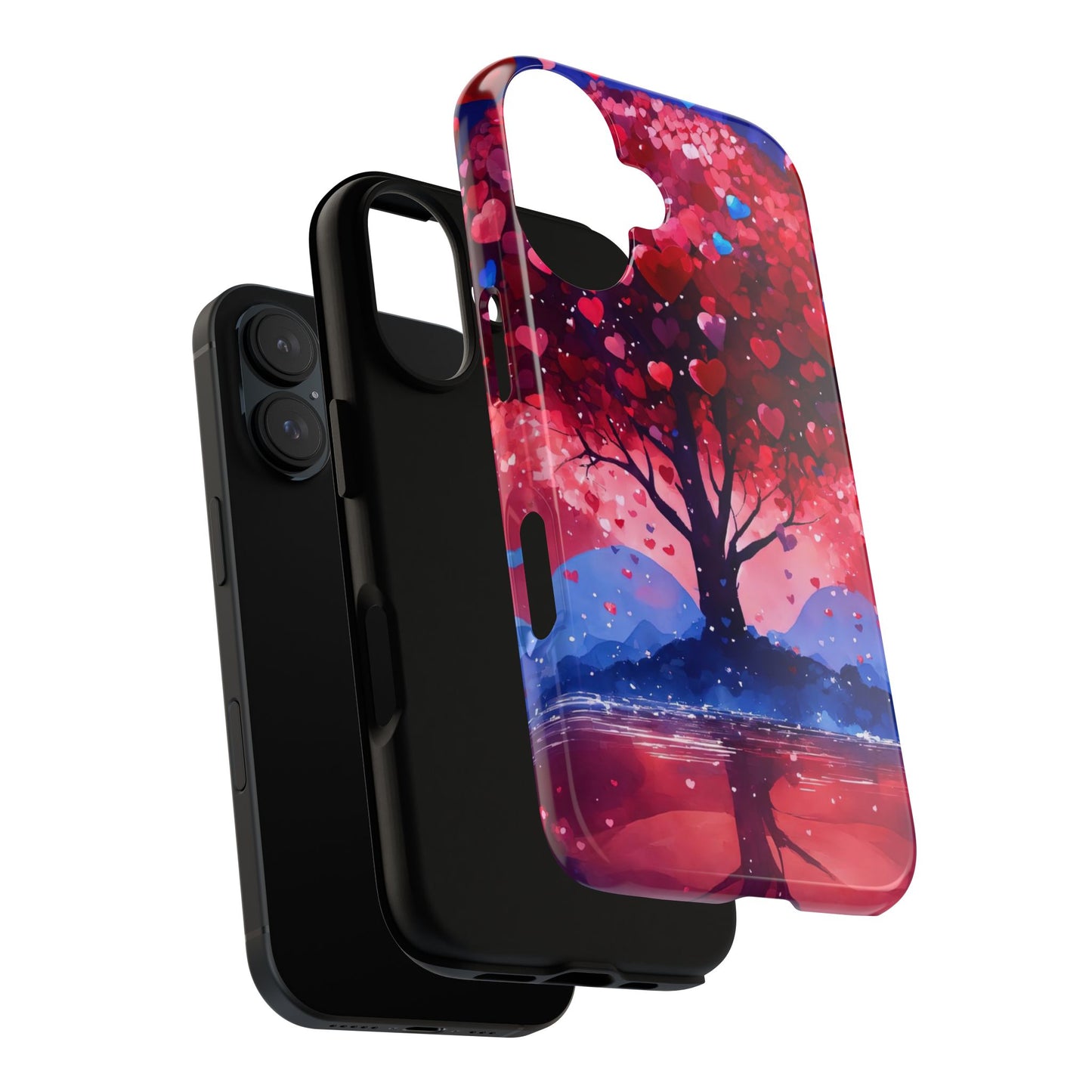 Heart Tree Phone Case — Romantic Red & Blue Protective Tough Case