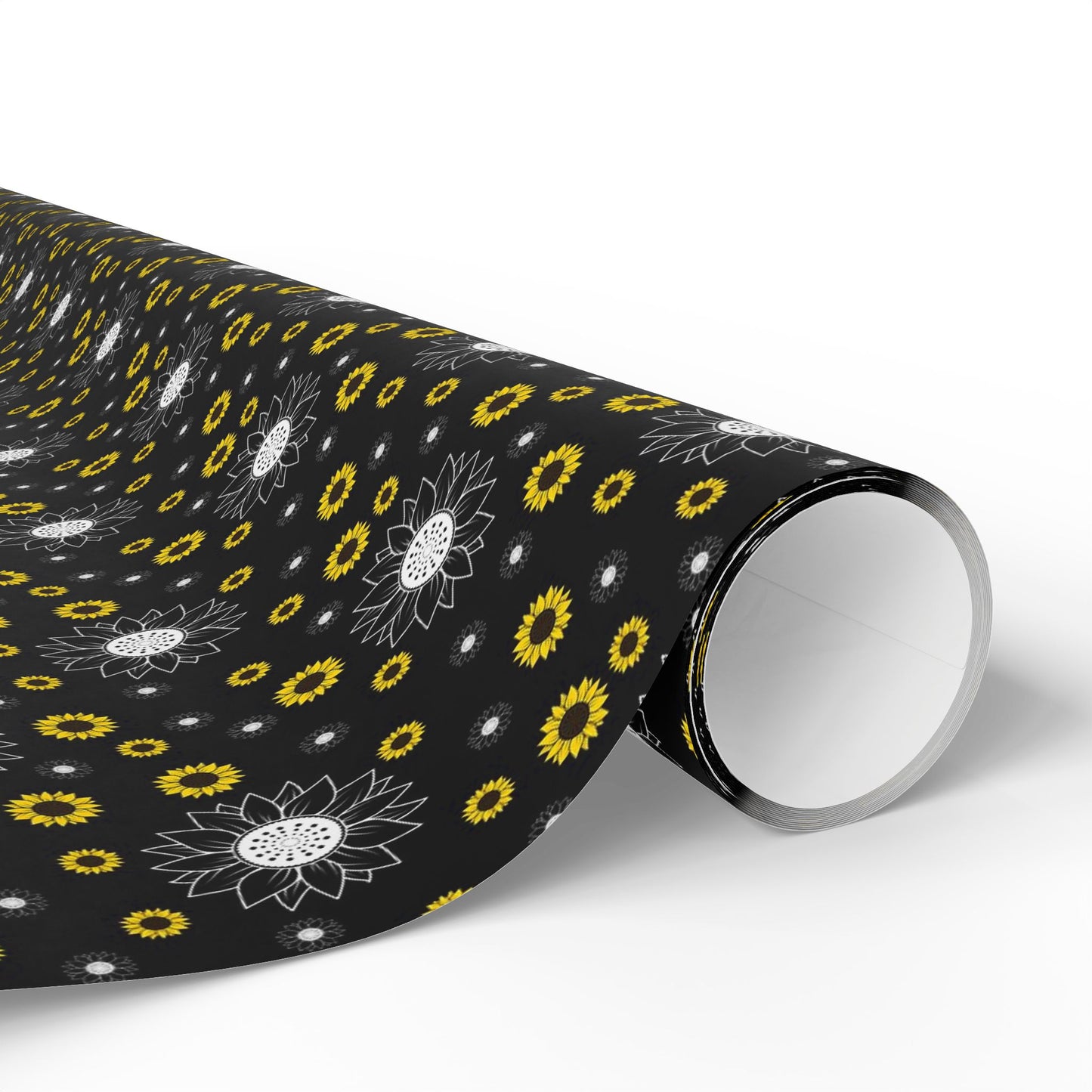 Sunflower Doodles Wrapping Paper Roll — Black & Yellow Floral Gift Wrap