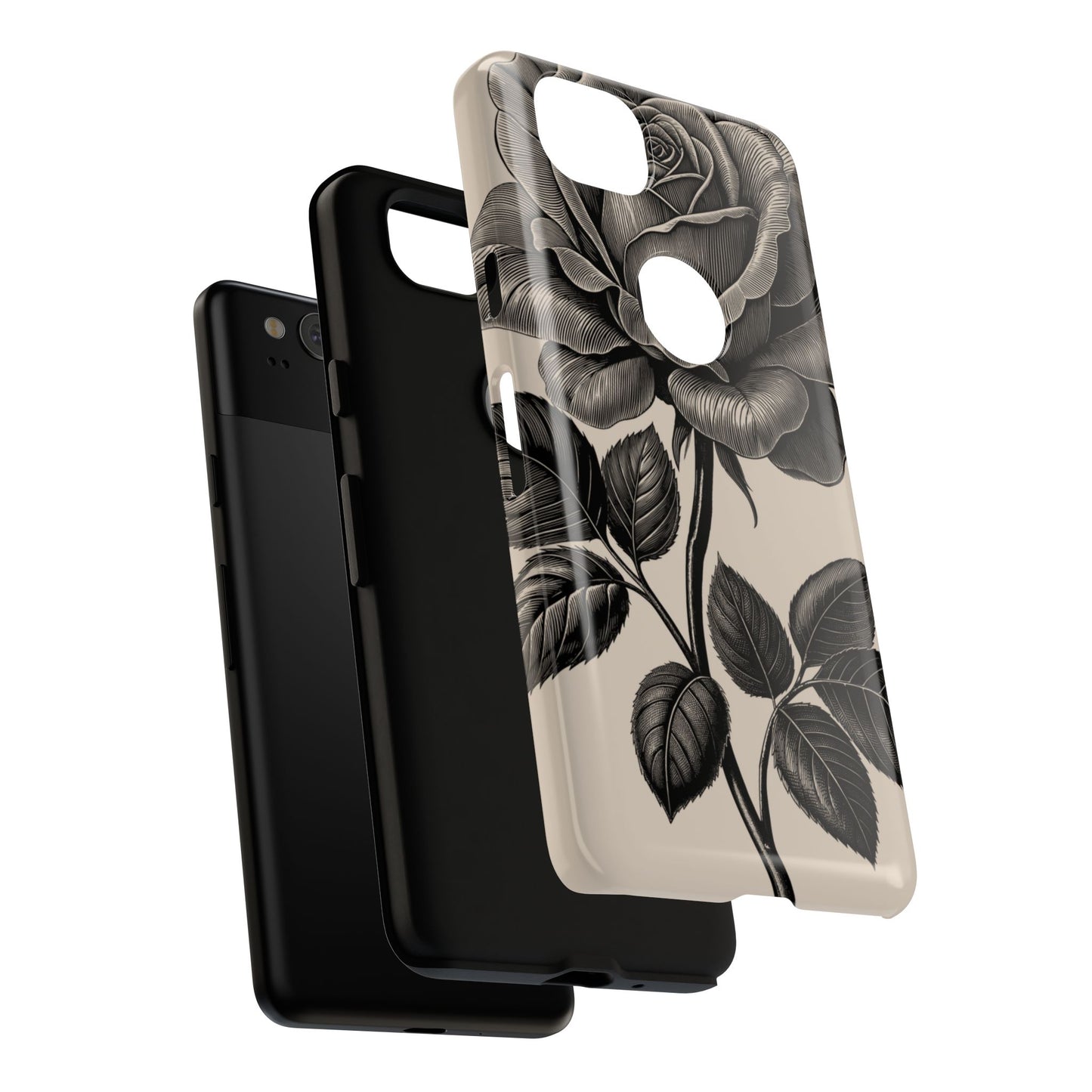 Black Rose Phone Case, Tough Cases with Floral Design, Elegant Tech Accessory, Gift for Flower Lovers, Stylish Protection