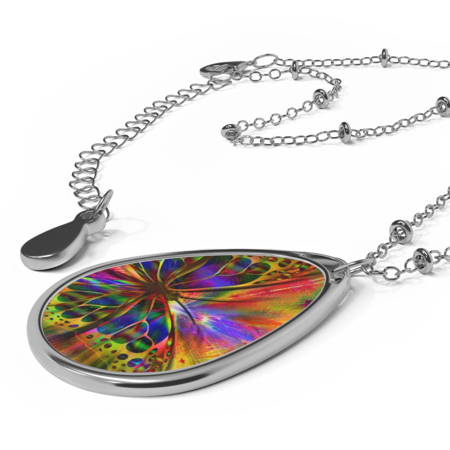 Colorful Butterfly Oval Necklace Bohemian Jewelry, Nature-Inspired Jewelry