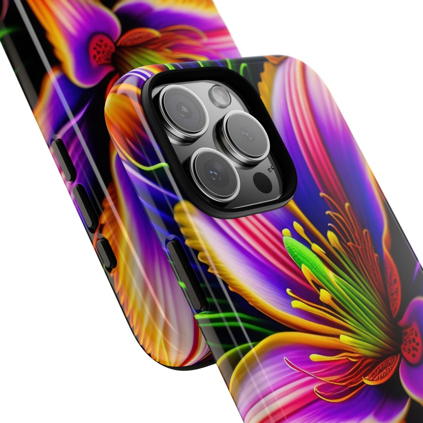 Floral Neon Tough Phone Case — Vivid Purple & Orange Lily Protective Cover