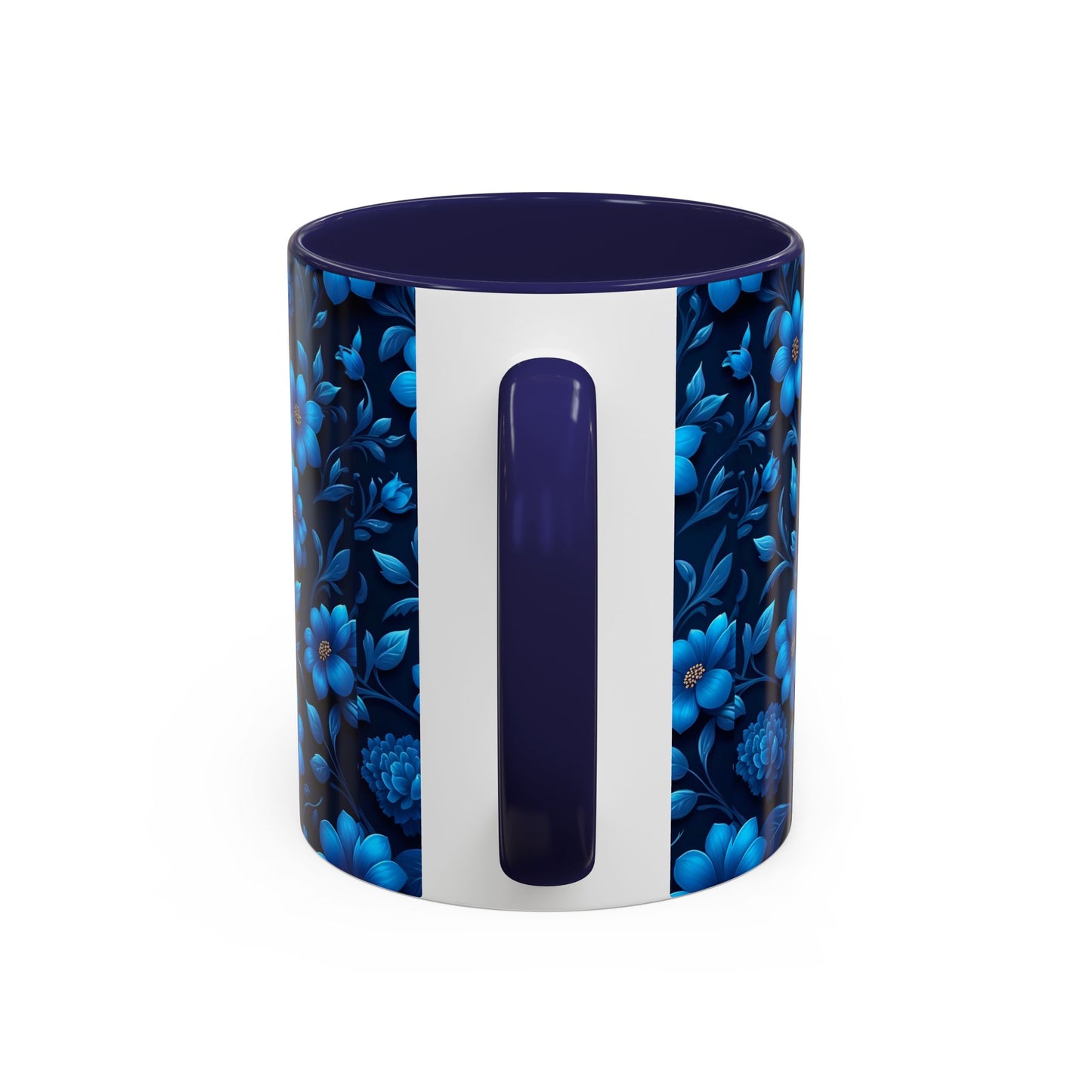 Floral Accent Coffee Mug, Blue Flower Mug, Ceramic Coffee Cup, Gift for Her, Nature-Themed Drinkware, Floral Home Decor, Unique Mug