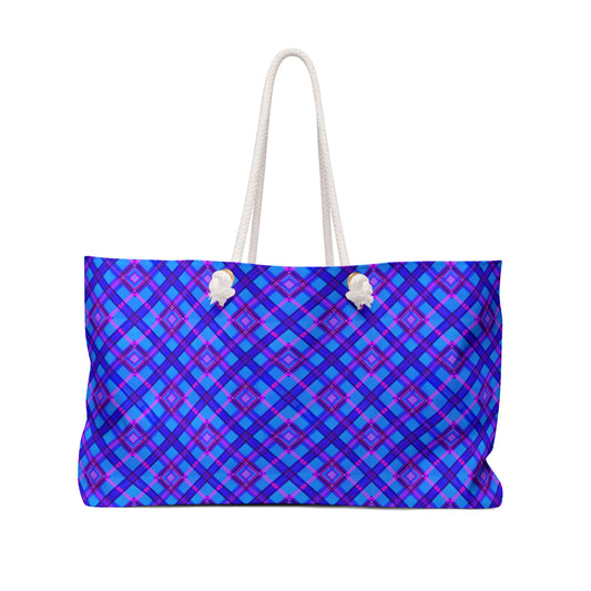Blue Plaid Weekender Bag — Large Travel Tote for Beach, Weekend Trips & Gifts
