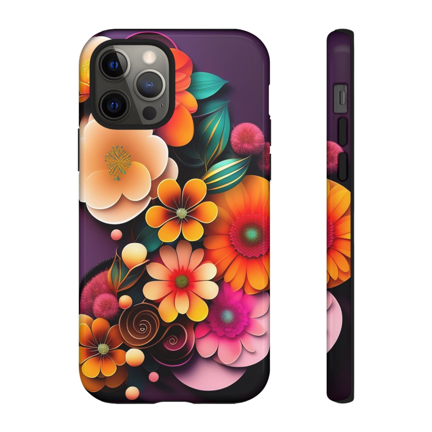 Floral Burst Tough Phone Case — Colorful Retro Flowers Protective Cover