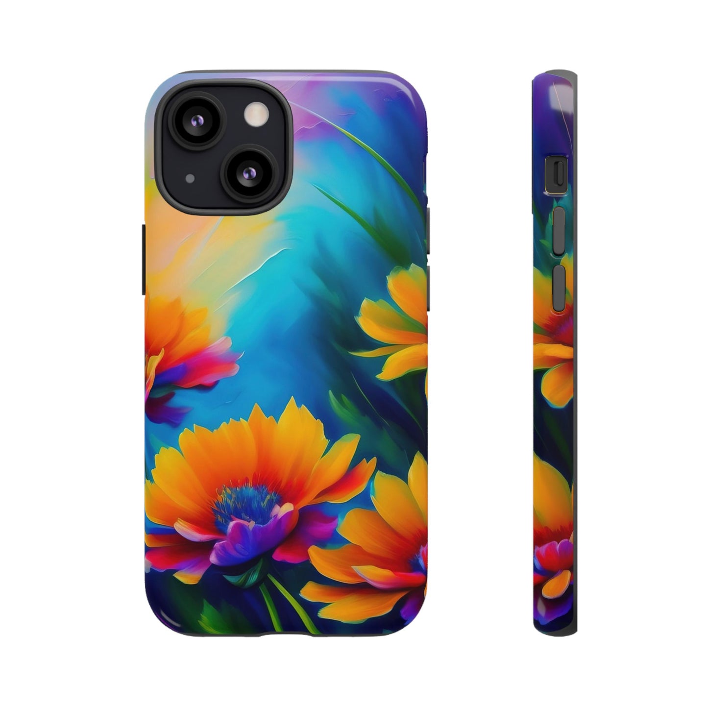 Floral Sunset Tough Phone Case — Vibrant Watercolor Flowers Protective Cover