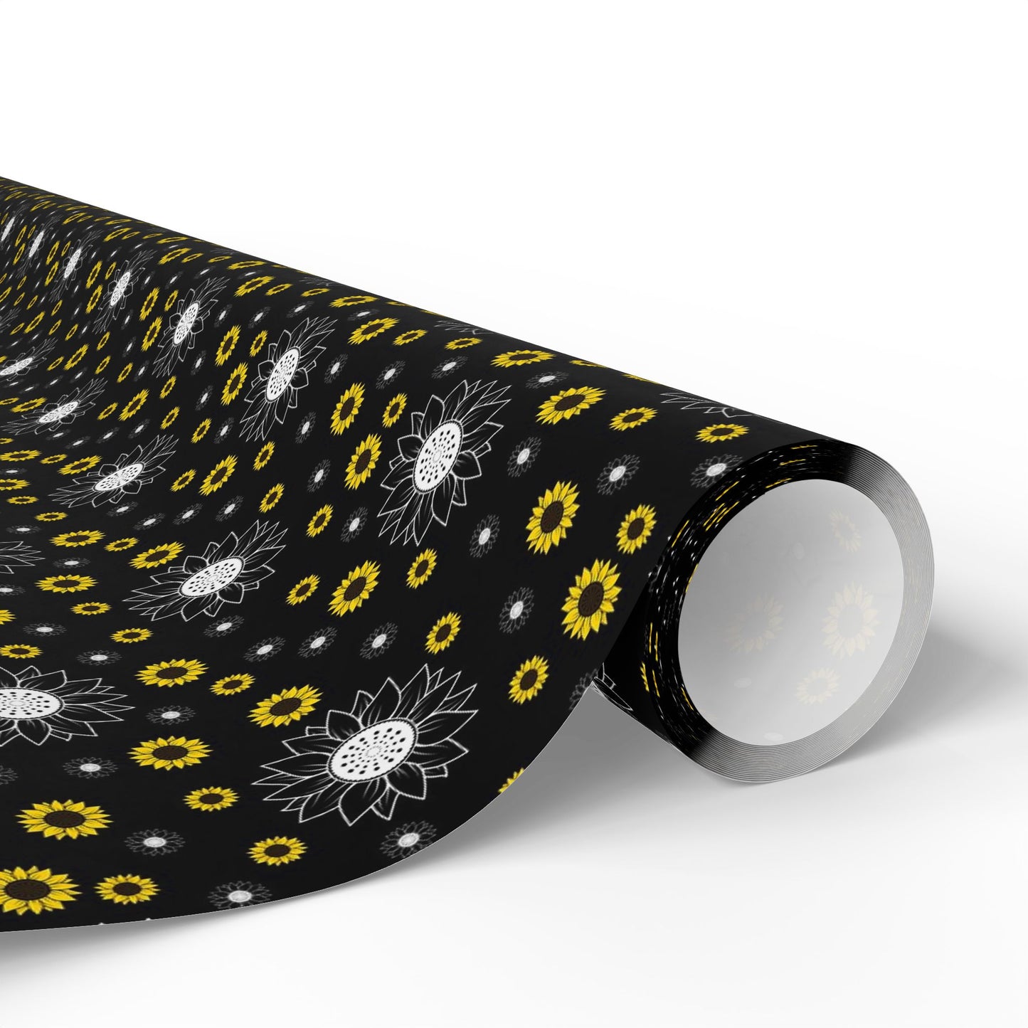 Sunflower Doodles Wrapping Paper Roll — Black & Yellow Floral Gift Wrap