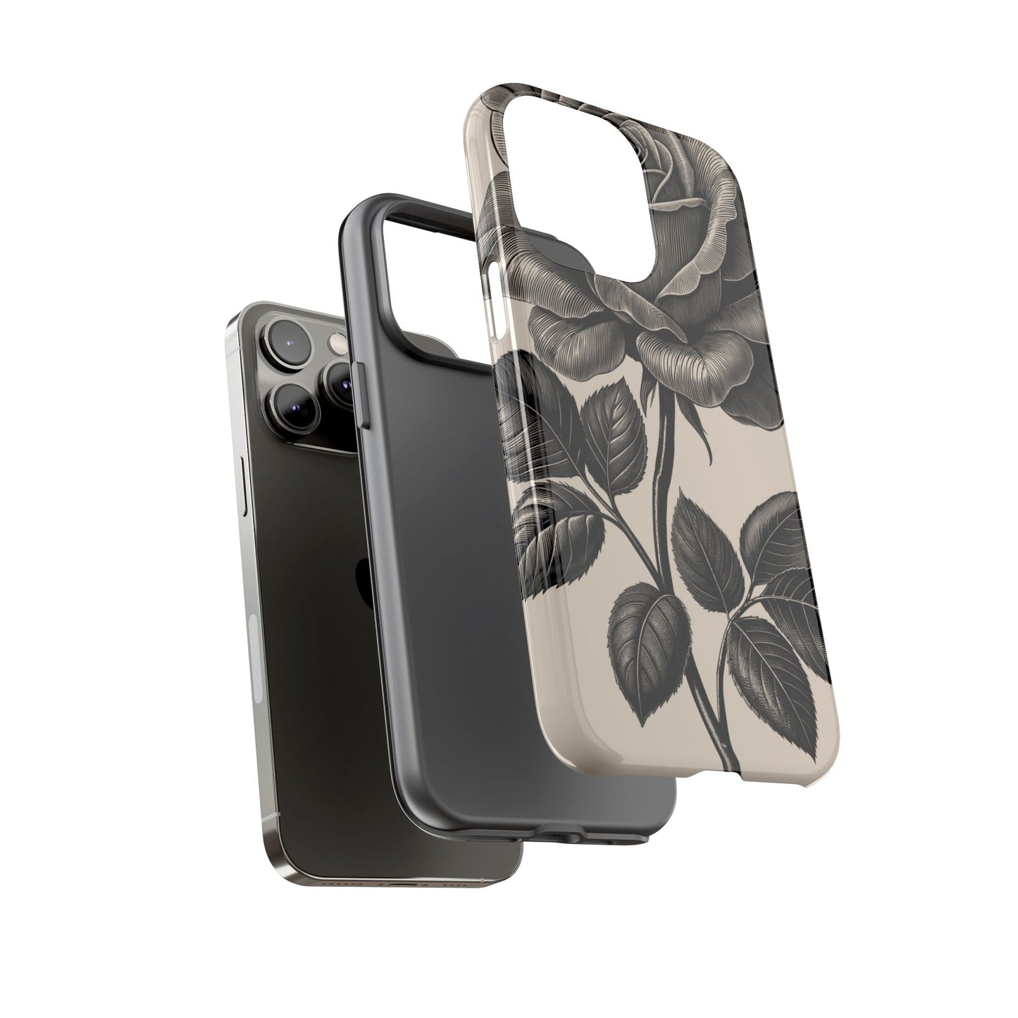 Black Rose Phone Case, Tough Cases with Floral Design, Elegant Tech Accessory, Gift for Flower Lovers, Stylish Protection