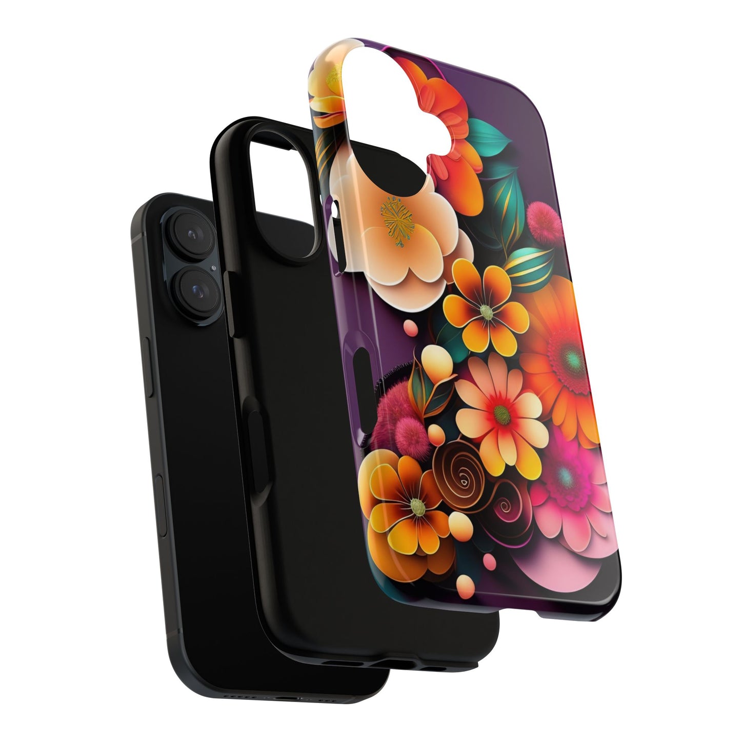 Floral Burst Tough Phone Case — Colorful Retro Flowers Protective Cover