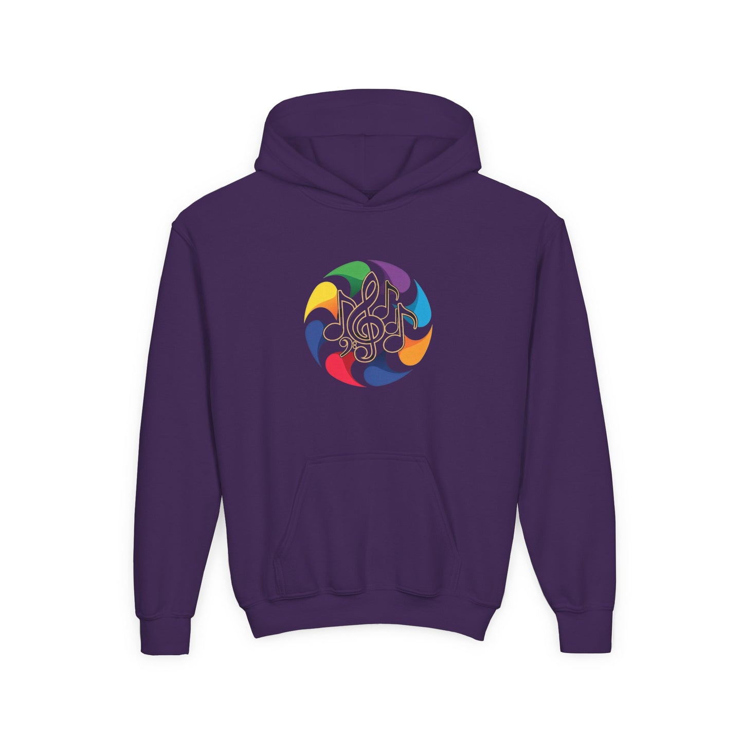 Colorful Music Treble Clef Youth Hoodie | Rainbow Note Circle