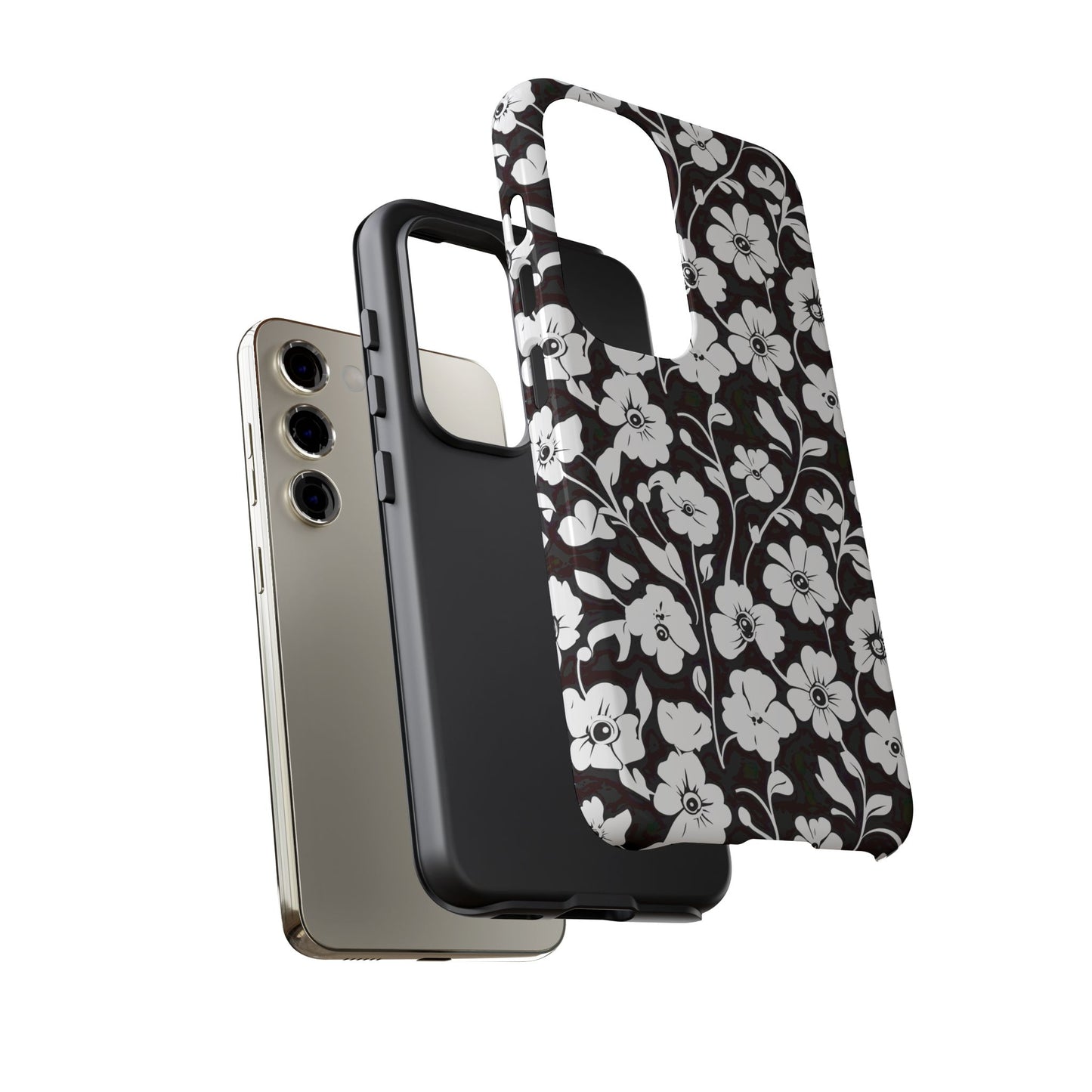 Floral Noir Tough Phone Case — Black & White Flower Protective Cover