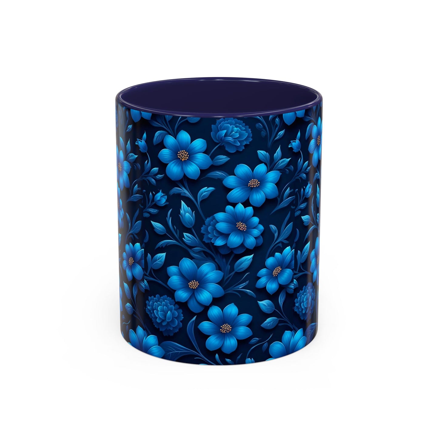 Floral Accent Coffee Mug, Blue Flower Mug, Ceramic Coffee Cup, Gift for Her, Nature-Themed Drinkware, Floral Home Decor, Unique Mug