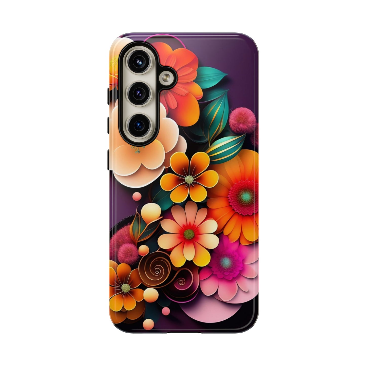 Floral Burst Tough Phone Case — Colorful Retro Flowers Protective Cover