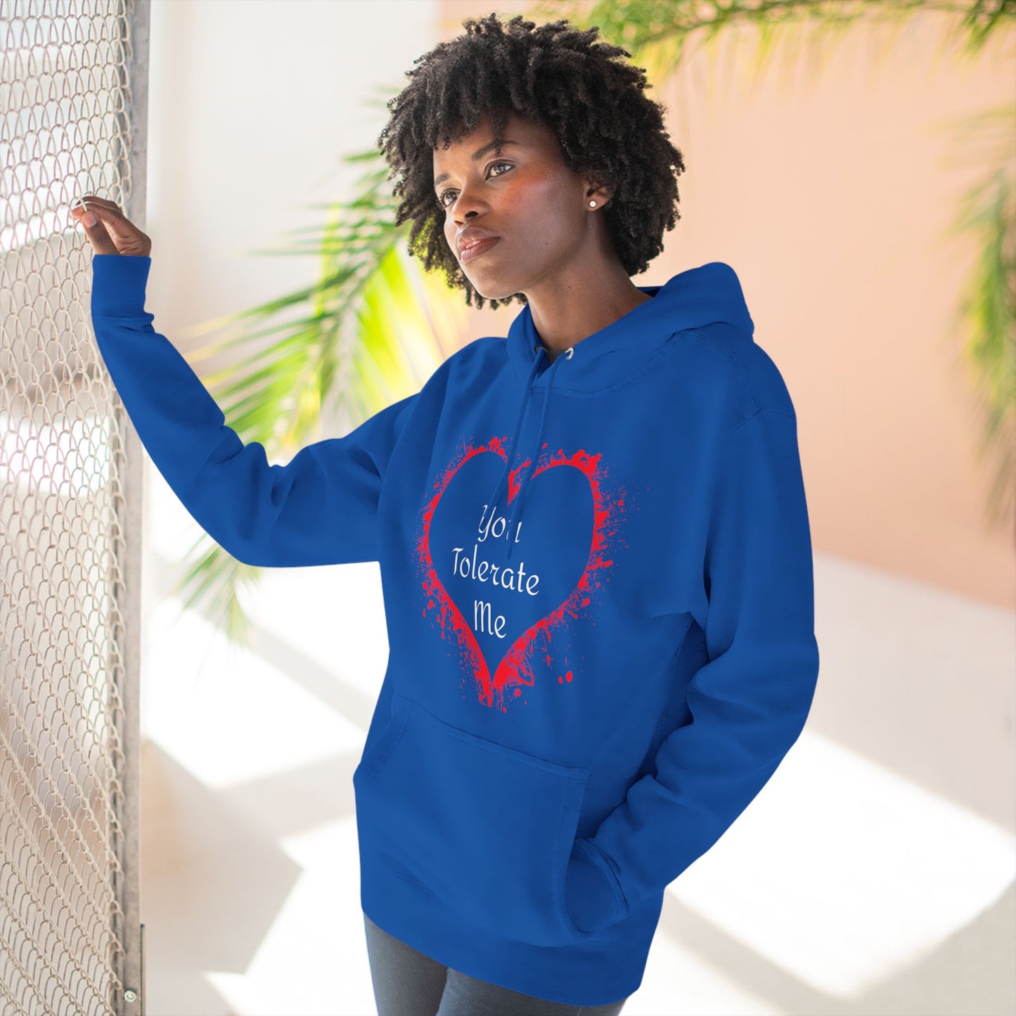 Heart Splash Hoodie — "Love Tolerate Me" Graphic Pullover