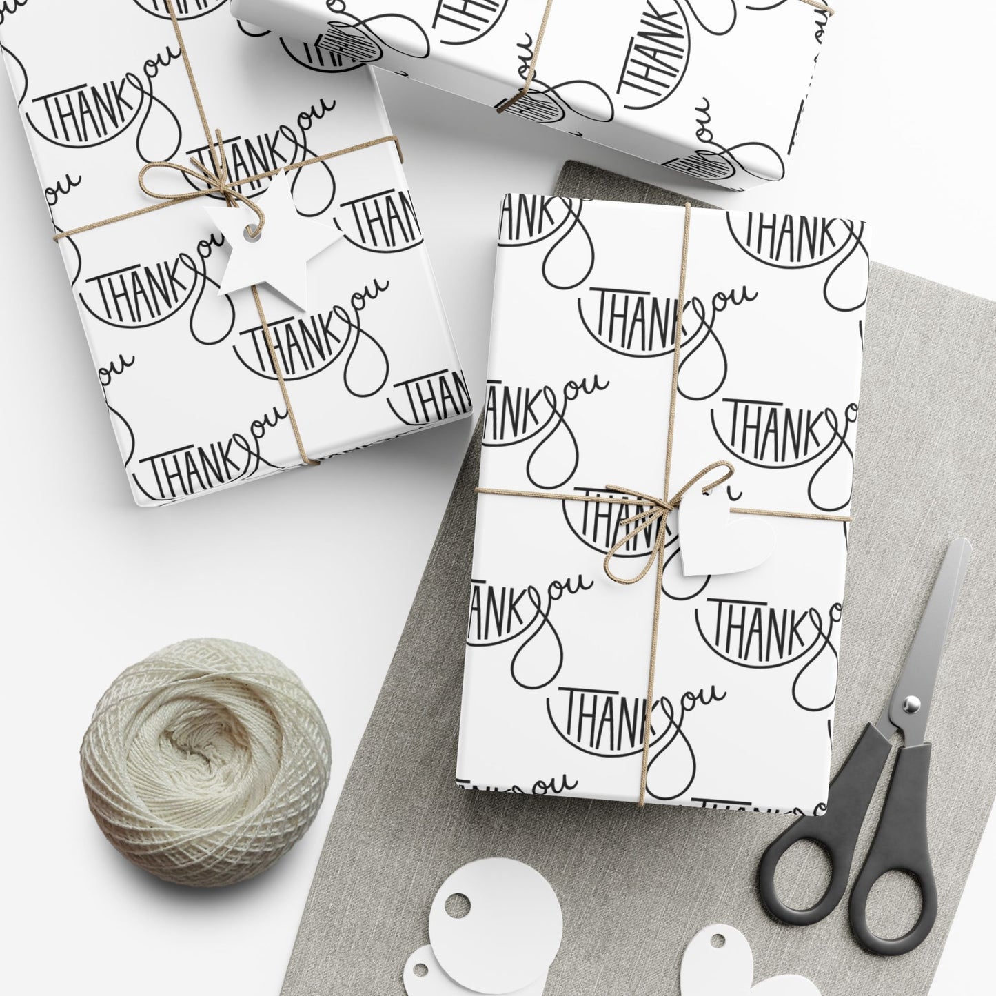 Thank You Gift Wrap Paper — Black Script 'Thank You' Pattern