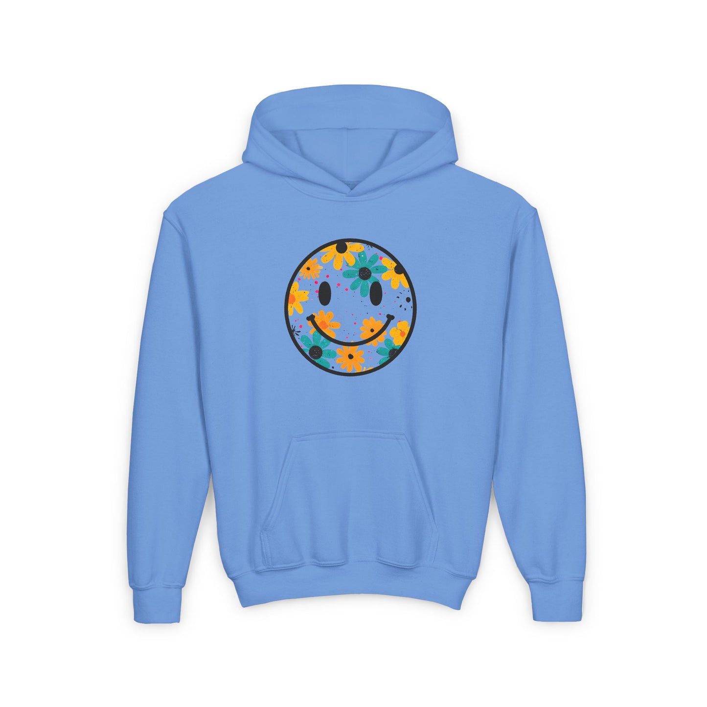 Youth Floral Hoodie – Orange & Teal Flower Circle Design