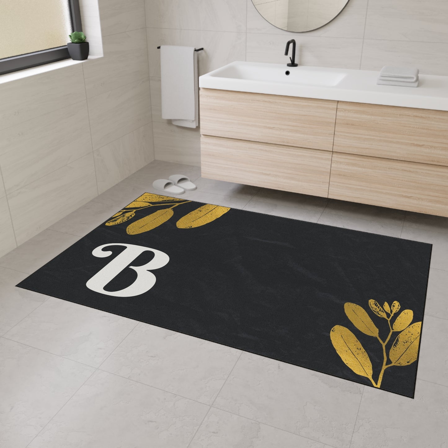 Monogram B Heavy Duty Floor Mat — Black & Gold Botanical Doormat