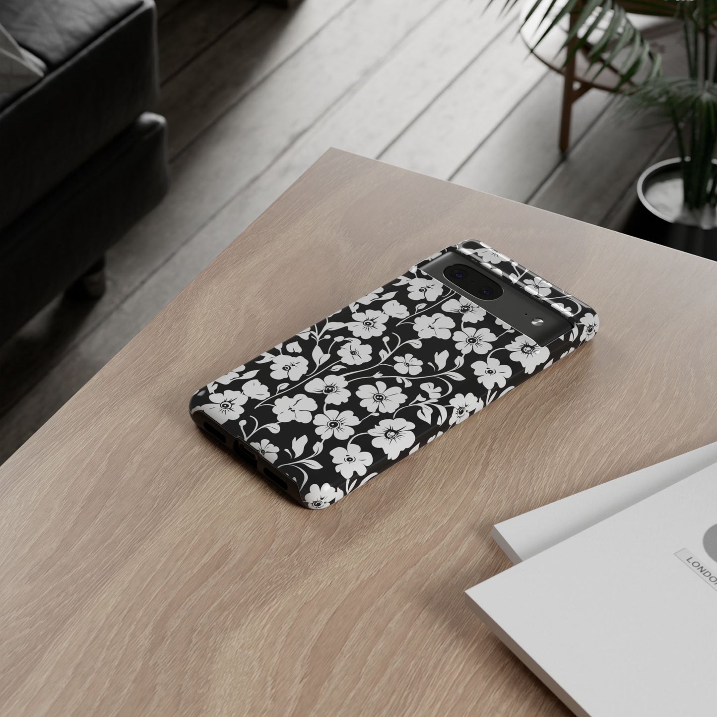 Floral Noir Tough Phone Case — Black & White Flower Protective Cover