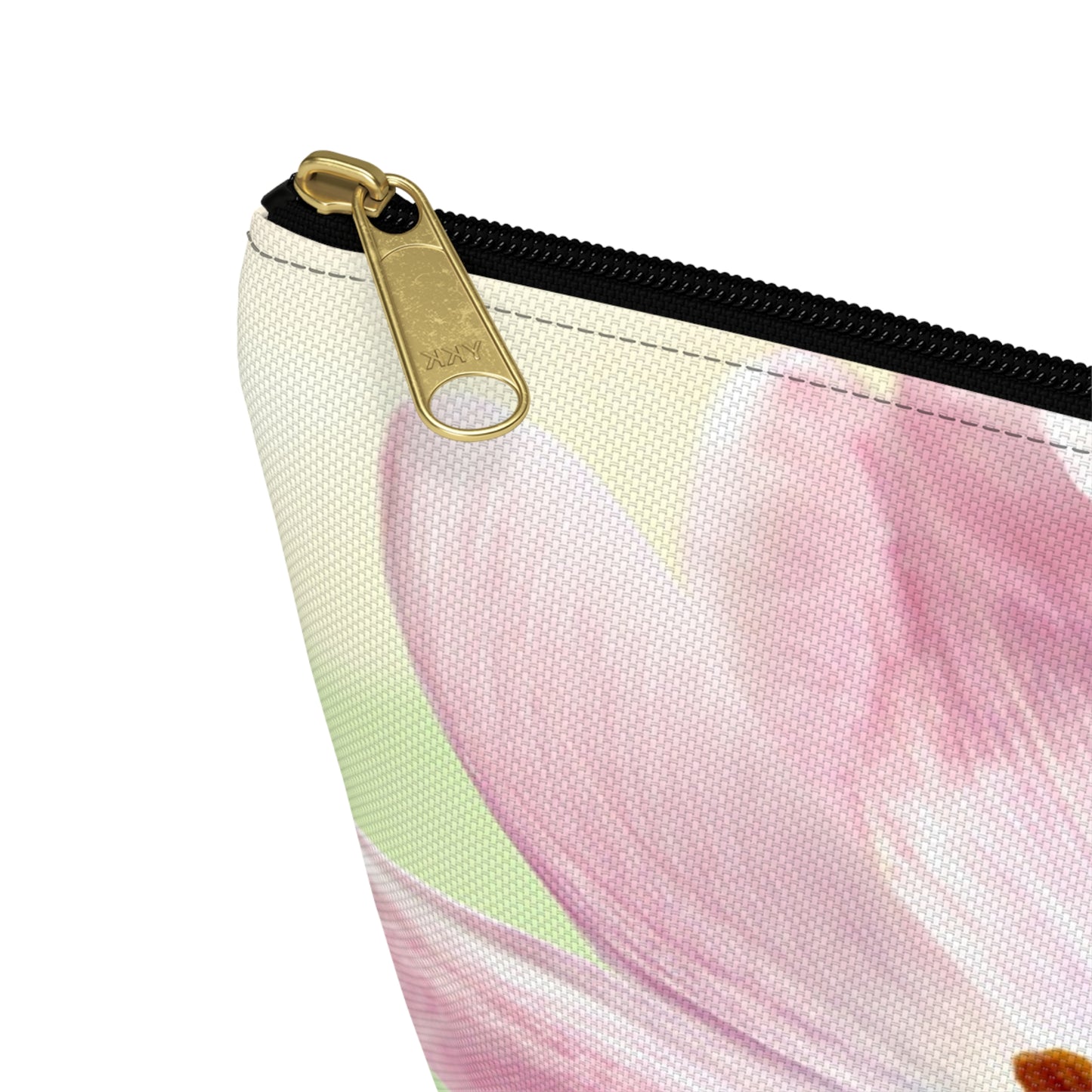Pink Tulip Floral Accessory Pouch — Cosmetic Makeup Bag with T-Bottom