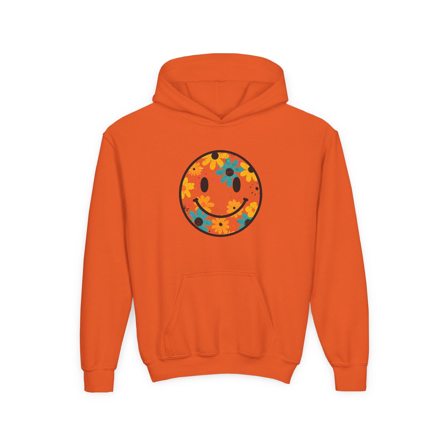Youth Floral Hoodie – Orange & Teal Flower Circle Design
