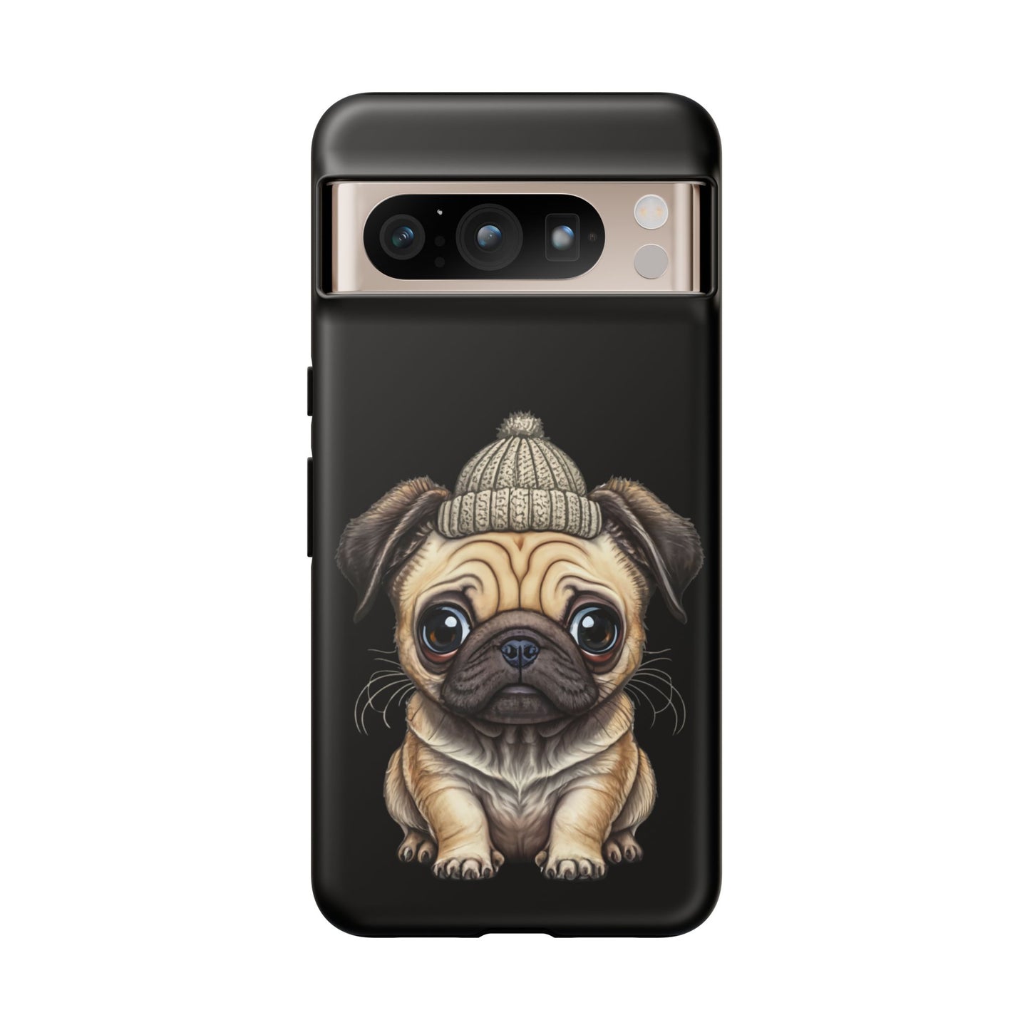 Pug Phone Case – Cute Pug Puppy Illustration on Black Tough Case