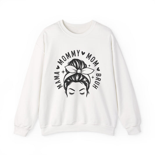 Mommy Mom Momma Crewneck Sweatshirt — Messy Bun Mom Graphic Pullover