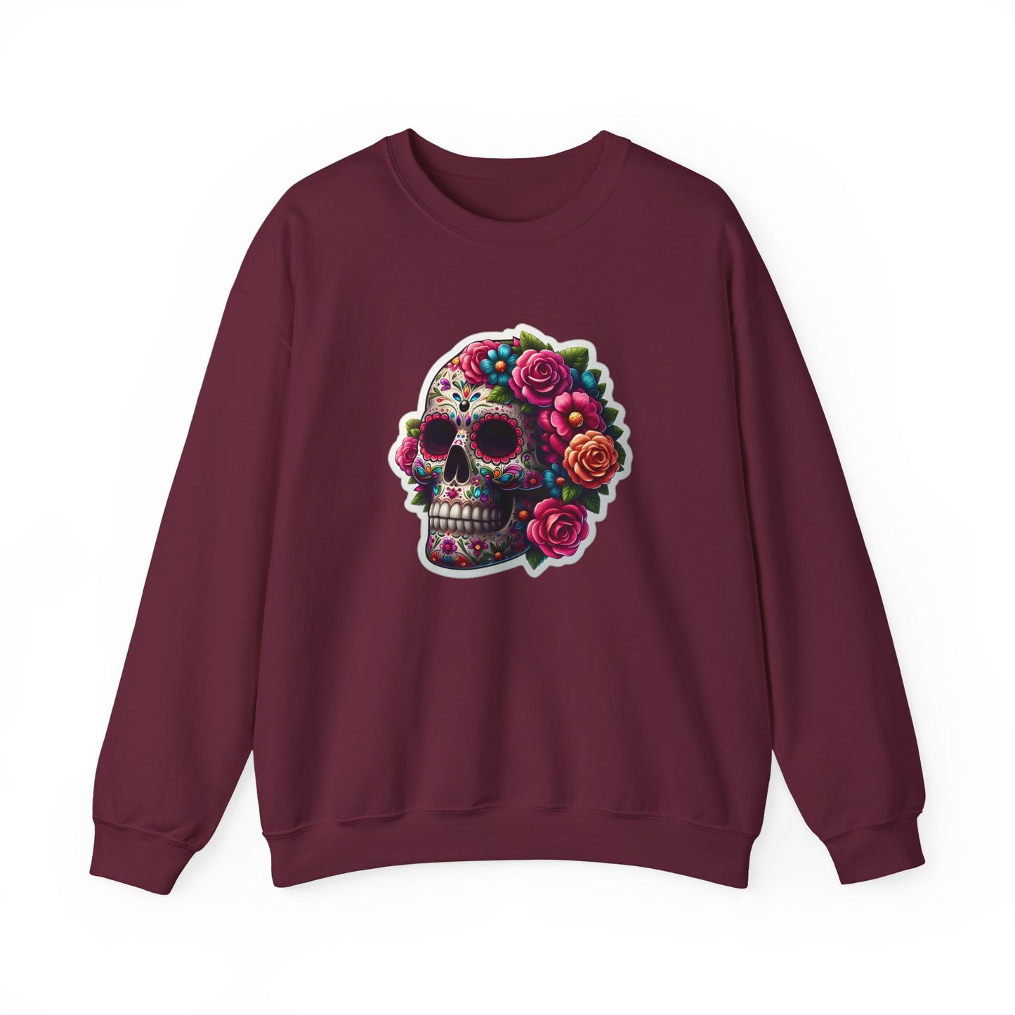 Sugar Skull Crewneck Sweatshirt — Floral Day of the Dead Graphic