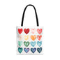 Watercolor Rainbow Hearts Tote Bag — Colorful Heart Pattern Beach & Market Tote