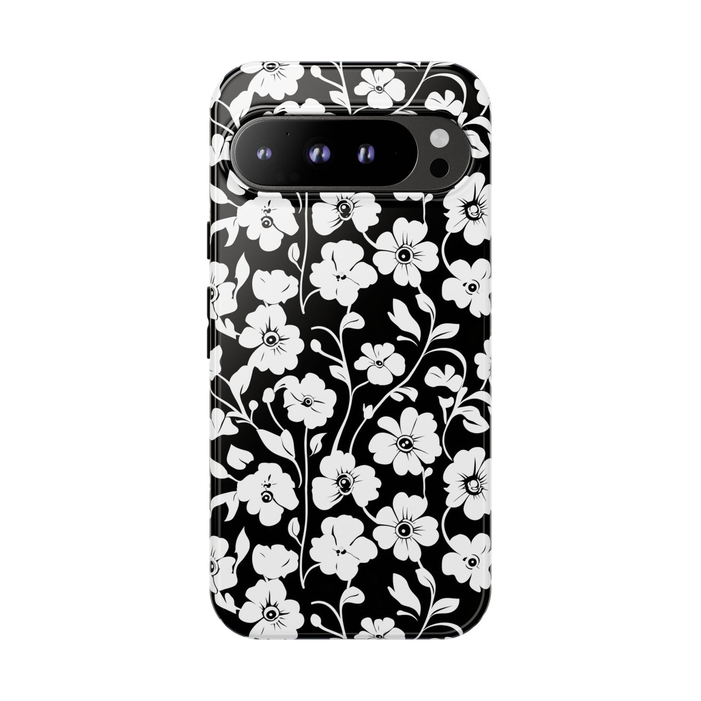 Floral Noir Tough Phone Case — Black & White Flower Protective Cover