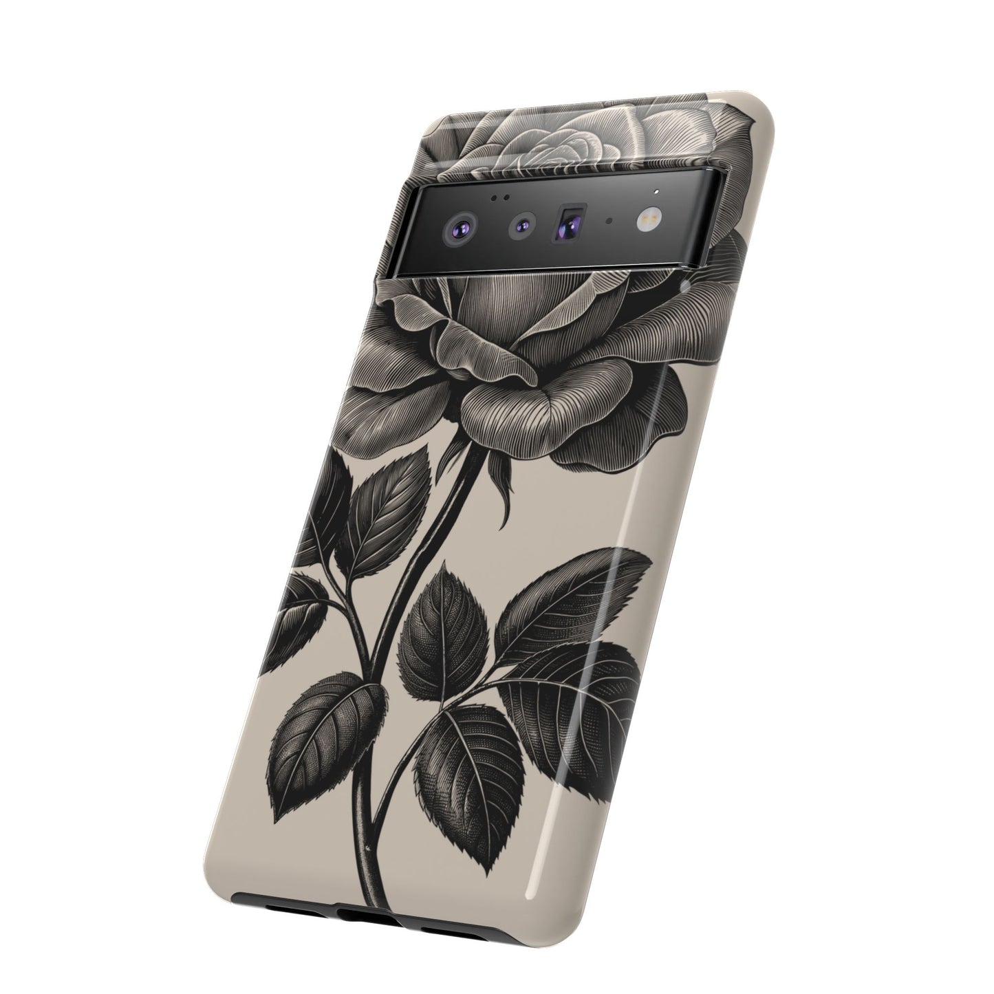 Black Rose Phone Case, Tough Cases with Floral Design, Elegant Tech Accessory, Gift for Flower Lovers, Stylish Protection