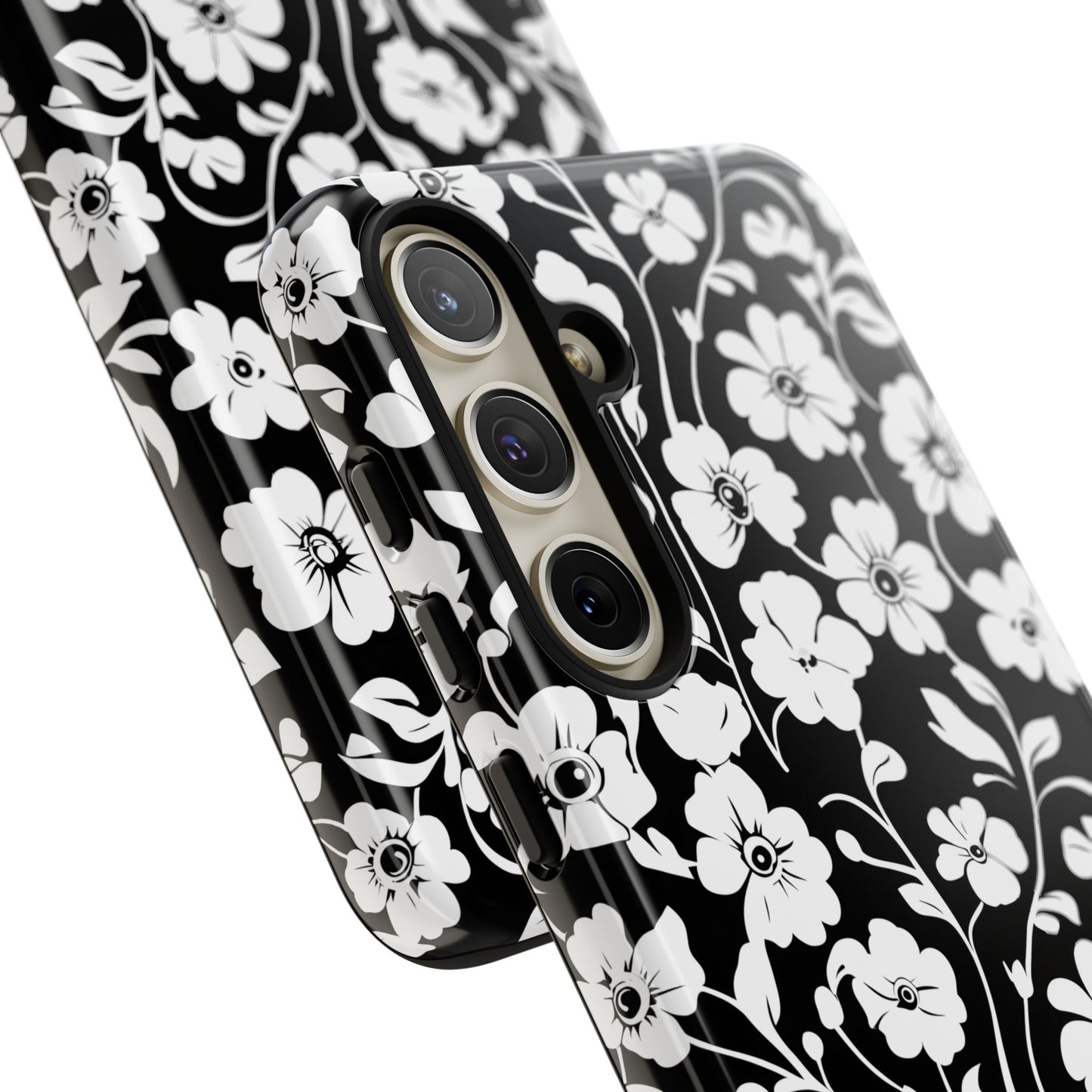 Floral Noir Tough Phone Case — Black & White Flower Protective Cover