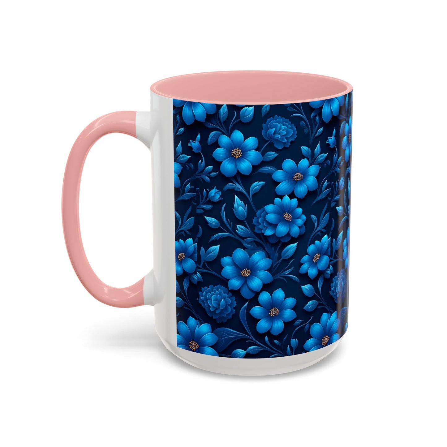 Floral Accent Coffee Mug, Blue Flower Mug, Ceramic Coffee Cup, Gift for Her, Nature-Themed Drinkware, Floral Home Decor, Unique Mug