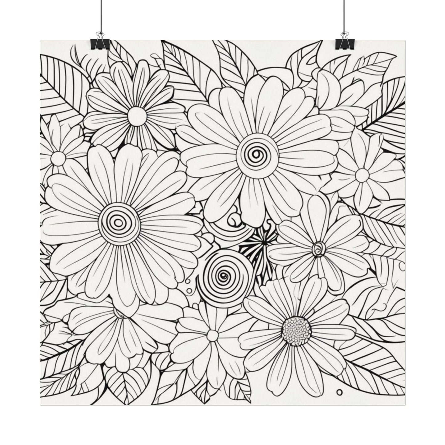 COLOR IT YOURSELF Floral Line Art Poster — Textured Matte Print
