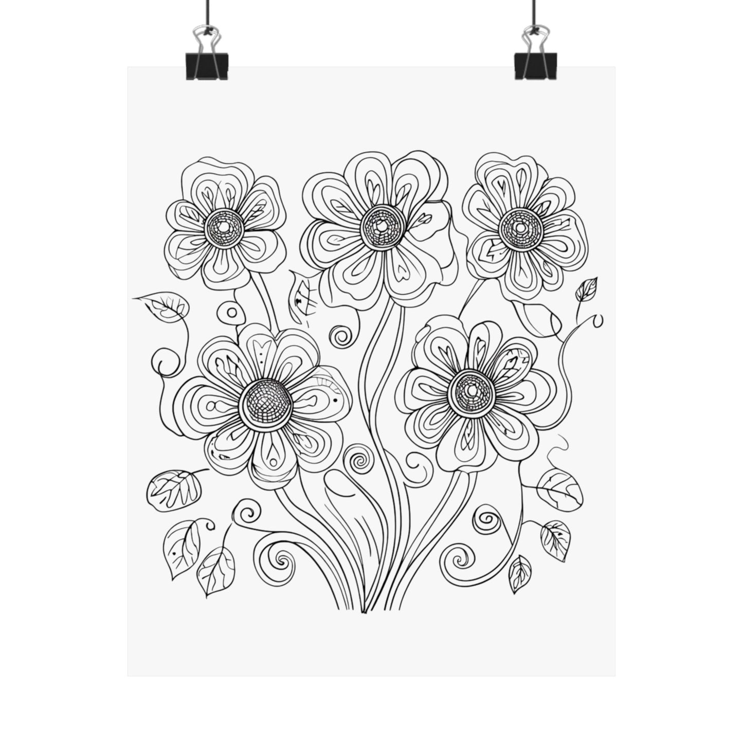 Floral Line Art Poster — Black & White Daisy Bouquet Matte Print - DIY