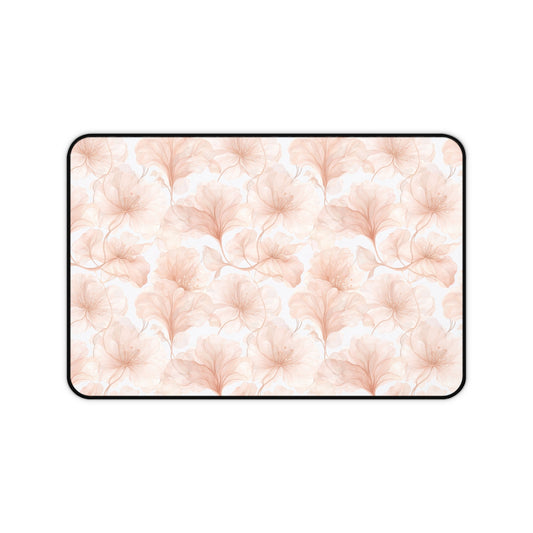 Blush Floral Desk Mat — Soft Pink Ginkgo Leaf Mouse Pad