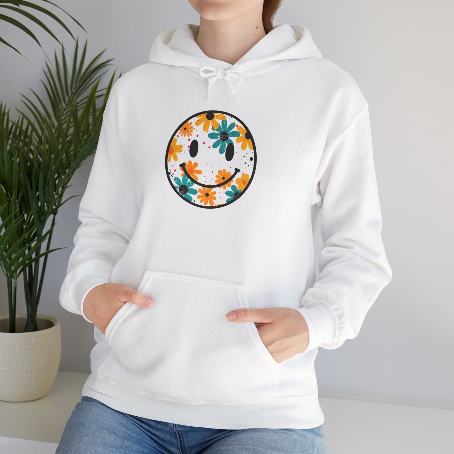 Floral Smiley Hoodie — Retro Daisy Smile Graphic Hoodie